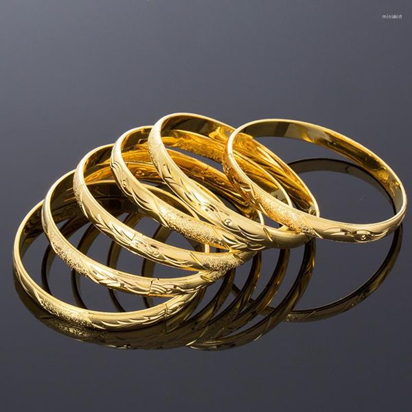 Bangle 8MM 6PCS / Lot Braccialetti in oro Dubai Bracciale in rame africano Braccialetti gioielli con fascino Medio Oriente per le donne