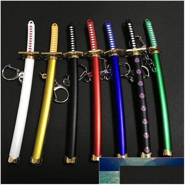 Schlüsselanhänger Lanyards 8 Stile Roronoa Zoro Schwert Schlüsselanhänger für Frauen Männer Schnalle Werkzeughalter Scheide Katana Säbel Schlüsselanhänger Fri Dhgarden Dh3Qs