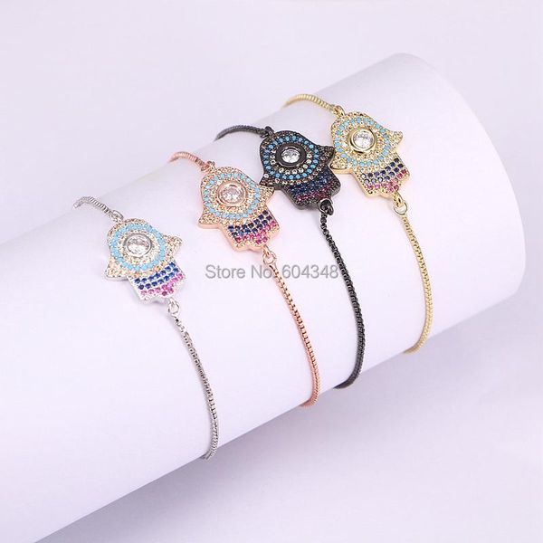 Bangle 10PCS ZYZ1761395 Moda Fatima Hamsa Mão Charme Conector Pulseira Para Mulheres Micro Pave CZ Zircônia Pulseira Turca Jóias