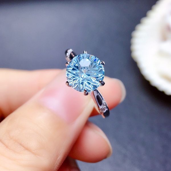 Solitär 2ct AAAAA Aquamarin Versprechensring Silber Farbe Verlobung Ehering Ringe für Frauen Brautschmuck