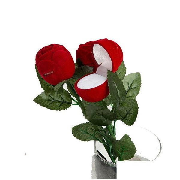 Dekorative Blumen Kränze Rote Rose Form Schmucketuis Display Verpackung Geschenkboxen Ring Überraschungsantrag Zubehör Box Valen Dhbo8