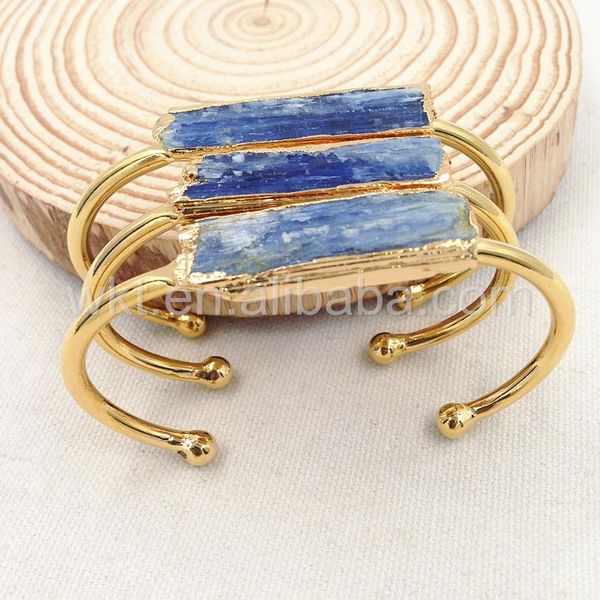 Braccialetti WTB243 Bracciale in cianite blu grezzo braccialetto in oro moda braccialetto in pietra cianite all'ingrosso per donna braccialetto in pietra di buona qualità