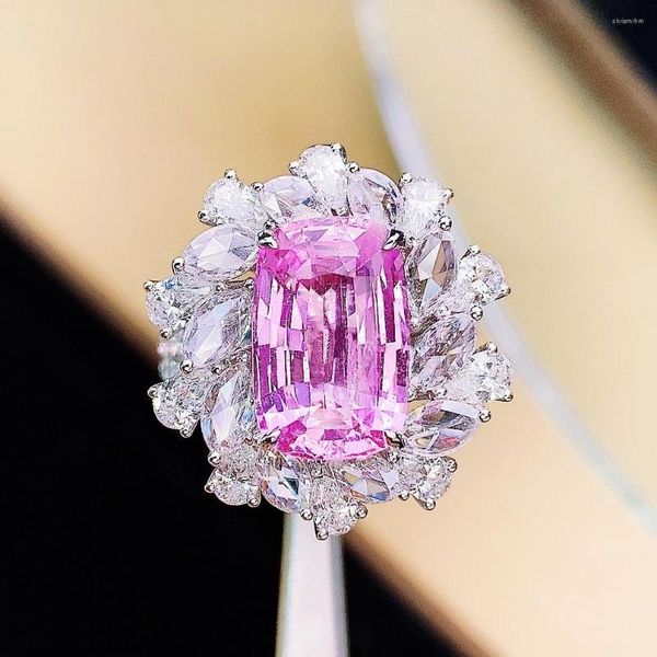 Гильдия кластерных колец HJY Pink Sapphire Ring Real Pure 18K Natural Padparadscha Gemstones 5.56ct Diamonds Stone самка