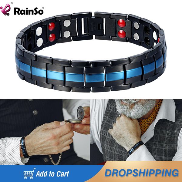 Armbänder Rainso Luxuriöse Germanium-Armbänder für Männer, magnetische Gesundheitselemente, Armreifen, Titan, blau plattiert, Freundschaftsarmband, Wikinger