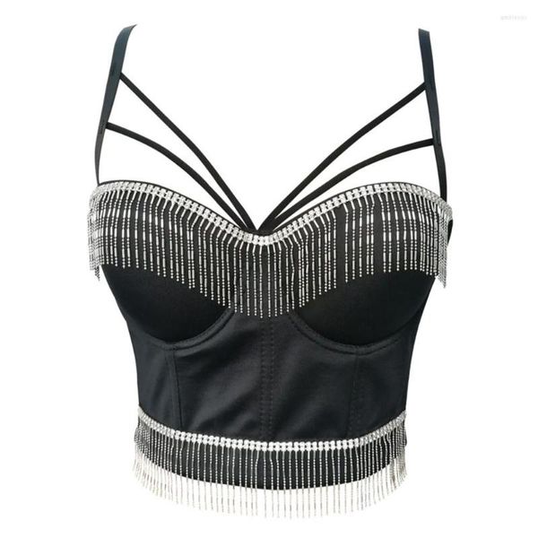 Tanques femininos verão sexy shinestone tassel fêmea espartilho festas de boate mulheres curtas Camis Cropped in Bra Crop Top Push Up Copo de mama