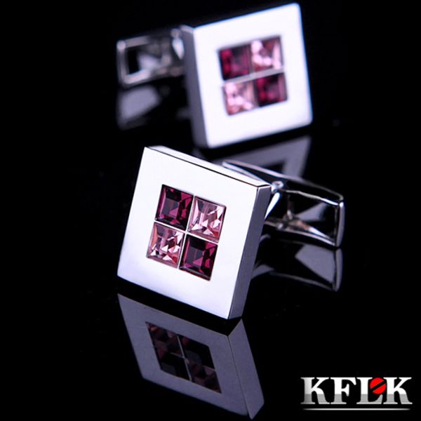 Kflk Luxury camisa abotonete masculino Brand Wedding Button Button Purple Crystal Cuff Link de alta qualidade ABOTOAadura Jeia