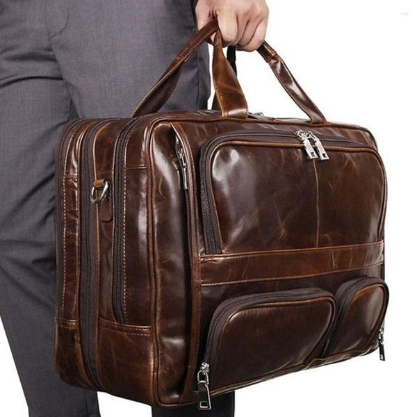 Borsoni Business Top Layer Borsa da viaggio in pelle bovina Borsa impermeabile Borsa a tracolla in vera pelle Borsa a tracolla 17.3 Bagagli per PC portatile