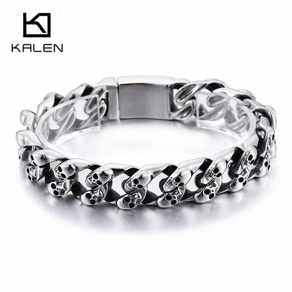 Bracelet KALEN Punk crâne Bracelets porte-bonheur hommes 21.5cm en acier inoxydable lien chaîne Wrap bracelet gothique Biker bijoux 2020