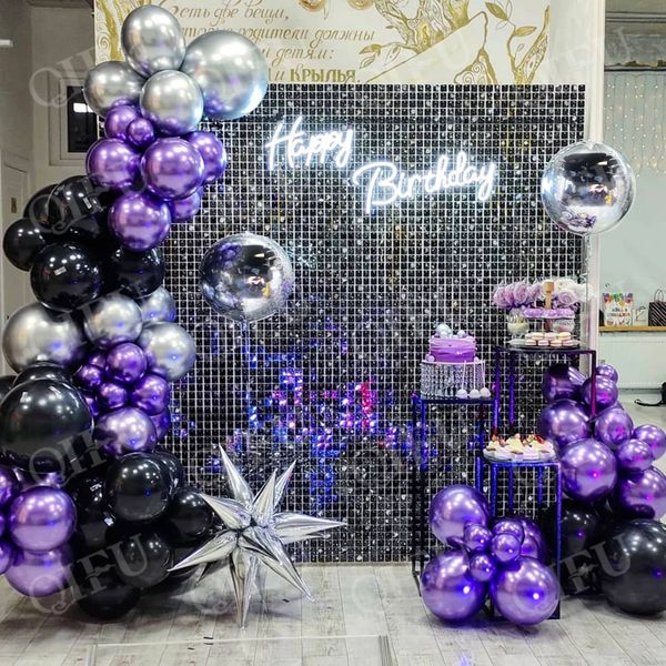 Outros suprimentos para festas de evento, cromo metálico preto roxo balão de guirlanda arco kit de aniversário decoração infantil kids chuveiro de látex folhas de balão supila 2305523