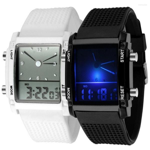 Relógios de pulso Men Dial quadrado Dial Dual Diário Exibir Alarme Colorido LED Sports Watch Watch Watch