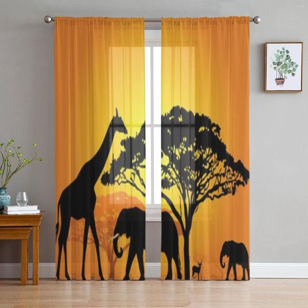 Vorhang, afrikanische Tiere in der Savanne, transparente Vorhänge für Wohnzimmer, Schlafzimmer, Küche, Tüll, dekorative Paneele für Zuhause