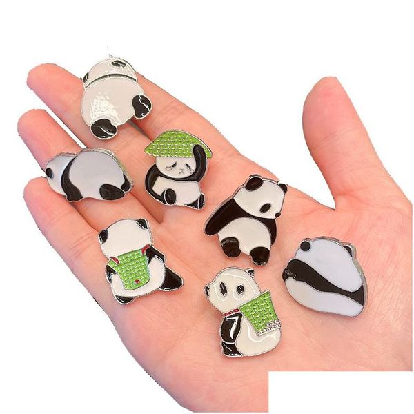 Spille Spille Cartone animato Panda Spilla Animale carino Distintivo in lega Zainetto Borsa per matite Decorazione Forniture Drop Delivery Gioielli Dhcxo