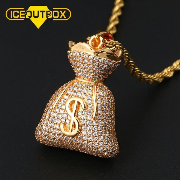 Collane Collana classica con ciondolo porta soldi in dollari USA Ciondolo doppio lato Oro argento Colore Zircone cubico Gioielli hip hop da uomo Catena cubana