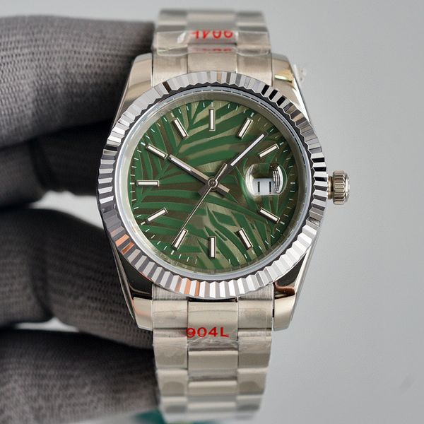 Lady 36mm Luxury Watch Data Mecanismo Automático de 41mm Designer de folha verde folha 904l Antecedentes de aço de aço amantes de aço relógios St9 Rolej assistir Dhgate luminoso