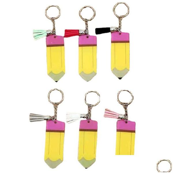 Chaços de chaveiros personalizados em branco Tansel Keychain lápis criativo acrílico decoração de decoração da cadeia de professores do dia presente diy keyri dhota