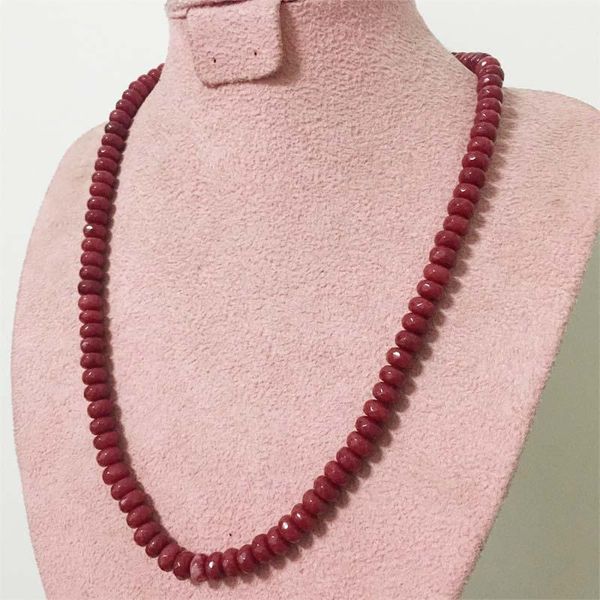 Collane 5 * 8MM Collana di diaspro color rosso rubino sfaccettato Collana di pietra naturale di giada tonda Chocker Perline all'ingrosso Madre figlia 40/45/50/55 cm