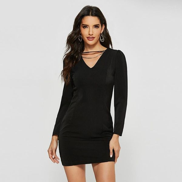 Vestidos casuais estilo coreano preto branca midi mulher noite noite manga longa de costas sexos vestido corporcão de bodycon pura