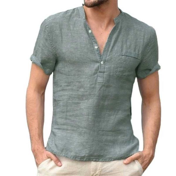 Camicie casual da uomo Estate T-shirt a maniche corte da uomo nuova in cotone e lino T-shirt da uomo casual a led Camicia da uomo Top traspirante AA230523