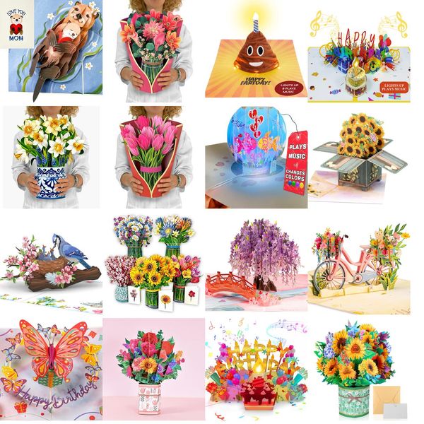 Biglietti d'auguri Guarisci presto Pop-up Fiori di carta 3D Bouquet Girasole Compleanno Pop-up Congratulazioni Regali per le donne Capo Migliore amica Amlth