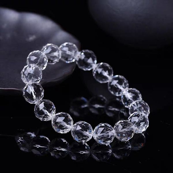 Pulseiras Natural Branco Quartzo Cristal Corte Facetado Pulseira 8mm 10mm 12mm 14mm Cristal Rodada Beads Pulseira Mulheres Stretch AAAAA