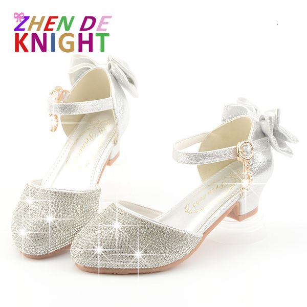 Turnschuhe Prinzessin Kinder Lederschuhe für Mädchen Kleid Schuh Glitzer Kinder High Heel Schmetterling Knoten Gold Rosa Silber 230522