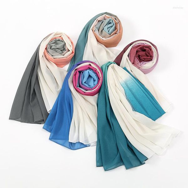 Schals Helle Batik-Blase Chiffon Instant Hijab Schal Hohe Qualität Ombre Gradient Wrap Strand Bufandas Ramadan Islamische Muslimische Sjaal