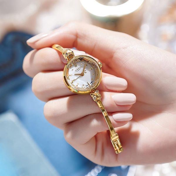 Armbanduhren Top Kleine Damenuhr Julius Japan Quarz Stundenuhr Mode Perlmuttarmband Strass Geburtstag Mädchen
