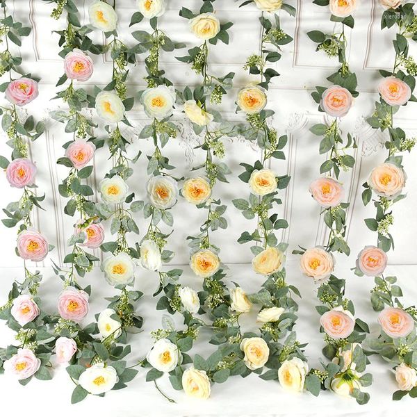 Flores decorativas 198cm/PCs Flores artificiais Garland Fake penduring Vine for Home Garden Party Wedding Arch Decoration String Rattan