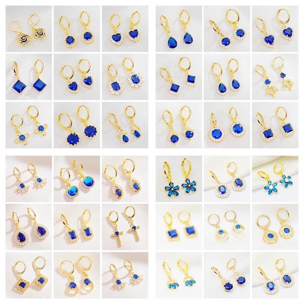 Huggie Yunkingdom 36 пар/лот, белые, синие, красные серьги-кольца с фианитами, серьги золотого цвета для женщин, комплекты изысканных серег, модные ювелирные изделия, оптовая продажа