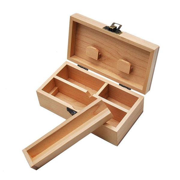 Astucci per sigarette in legno naturale Smerigliatrice per tubi Confezione regalo Clamshell Square Set per fumatori Scatole portaoggetti Creatività portatile Regali Imballaggio Dhist