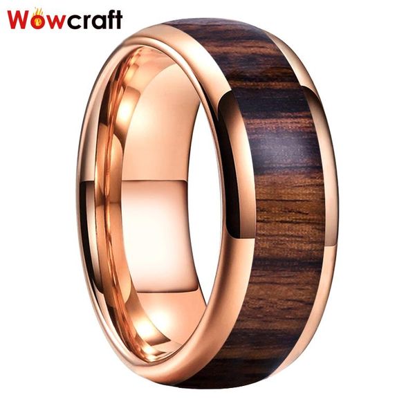 Ringe 8mm Herren Roségold -Bänder Wolfram Carbid Ring Natur Dunkelrot Rotholz Inlay Komfort passt neue Design Eheringe