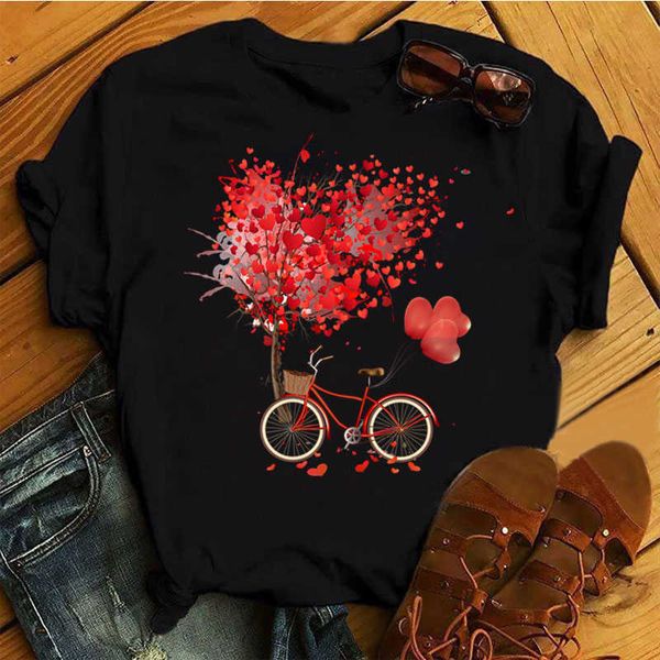 T-Shirt Bicycle Black Girl Harajuku Maglietta da donna con grafica coreana Kaii Top Spedizione diretta P230523