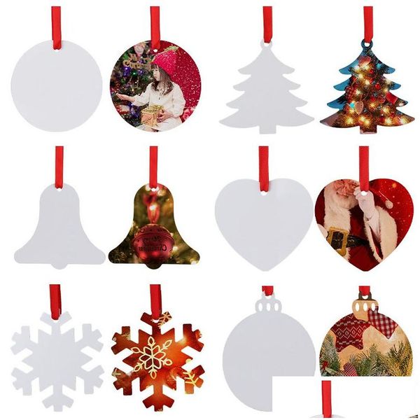 Decorações de Natal Pingente Diy sublimação em branco Snowflake sinos