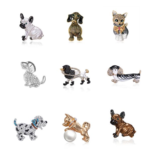 Fashion Pet Cat Dog Spilla Strass Cute Animal Spille Spille Donna Uomo Amanti Smalto Crystal Party Jewelry Accessori regalo