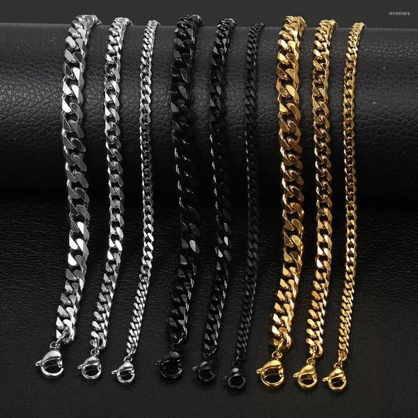 Catene Collane Per Uomo Donna Nero Oro Argento Colore Acciaio inossidabile Curb Cuban Mens Collana Gioielli 3/5 / 7mm LKNM08