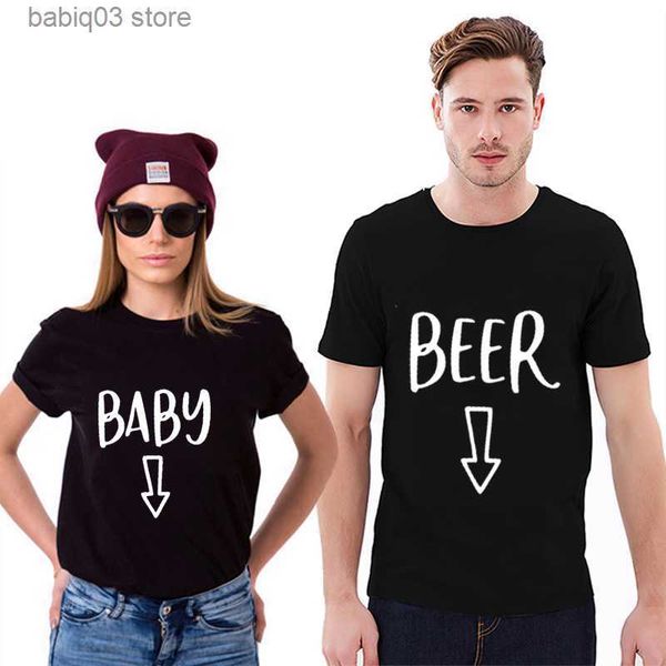 Maternità Tops Tees Coppia T-shirt Top Tee Annuncio di gravidanza Baby Birra Pancia Mamma Mamma Abbinamento Divertente Top Amanti Maglietta T-shirt T230523