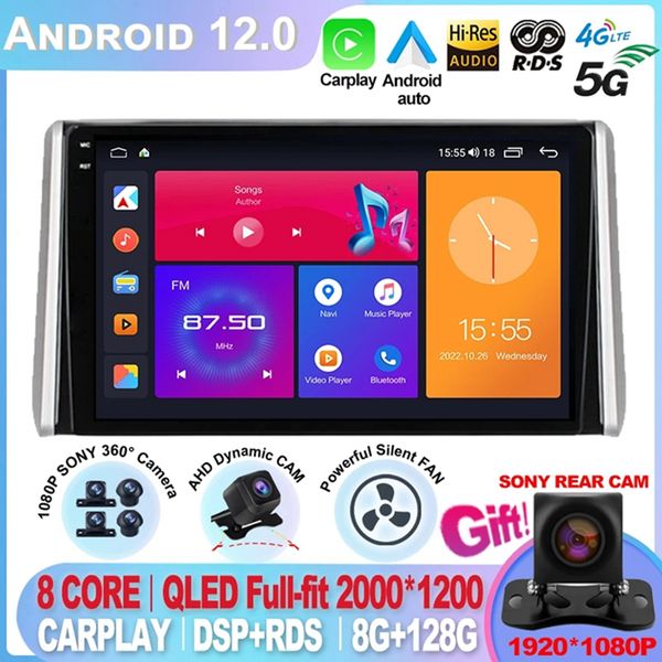 QLED 8 ГБ+128 ГБ Android 12 Car Radio MultiMedia GPS Navigation Player для Toyota RAV4 XA50 2018 2019 2020 Auto Stereo 4G LTE-5