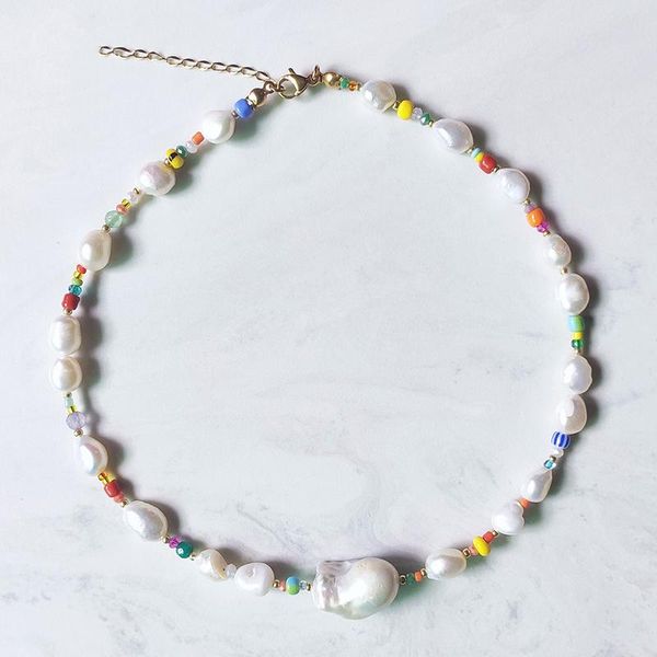 Collane Creative New Design Barocco Collana di perle d'acqua dolce Perle di vetro colorate Impreziosito Boho Gioielli Banchetto Accessorio per matrimoni