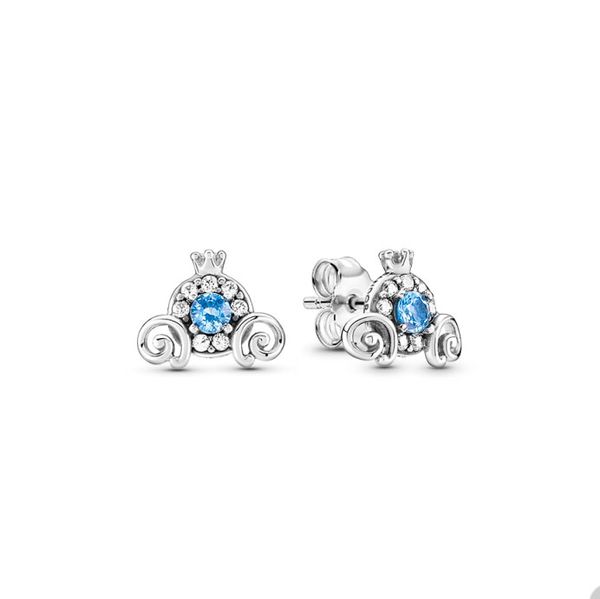 Серьги с тыквенным тренером для Pandora Authentic Sealling Silver Party Jewelry Designer Set Set для женщин Blue Crystal Diamond Serging с оригинальной коробкой