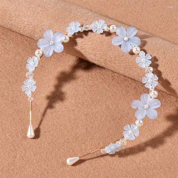 Accessori per capelli Fascia per capelli da sposa a forma di fiore Fasce per capelli firmate con perle per le donne Fascia per capelli blu casual