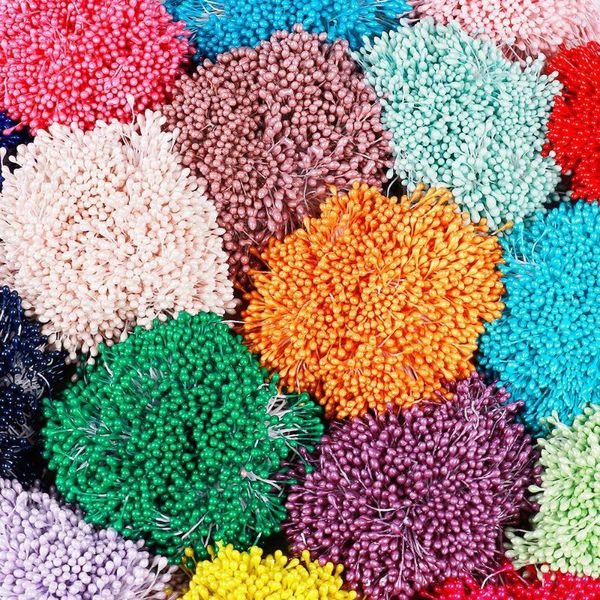 Flores decorativas 300pcs mini estame de flores artificiais de 3 mm de cabeça dupla pistilo para cortes de decoração de coroa de casamento artesanais DIY