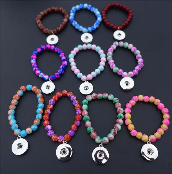 Bracciale rigido 30 pezzi Bambina per bambini Bracciale con perline di vetro colorato Metallo 18 mm Bottoni automatici Filo fatto a mano Polsino elastico Gioielli Colori misti