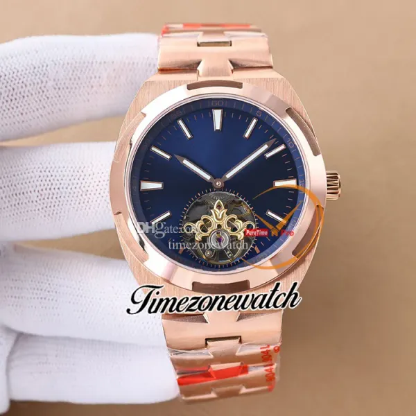 Nuovo 42,5 mm Overseas Tourbillon 6000V/110R-B733 A2813 Orologio da uomo automatico quadrante blu Bracciale in oro rosa 6000V Orologi sportivi da uomo TWVC Timezonewatch E177C2