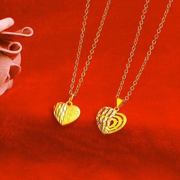 Collane con ciondolo in oro 24 carati per donne, ragazze, amore, cuore, girocollo, amanti carini, coppie, amici, gioielli di tendenza regalo