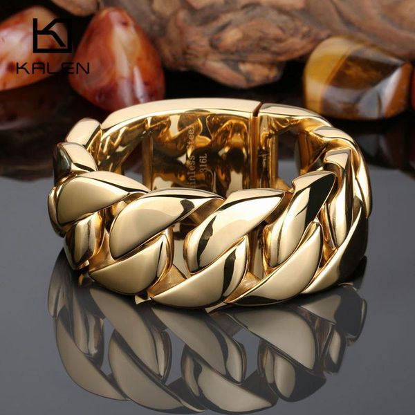 Armreif Kalen Hochwertiger 316 Edelstahl Italien Gold Armband Armreif Herren Schweres klobiges Gliederkettenarmband Modeschmuck Geschenke