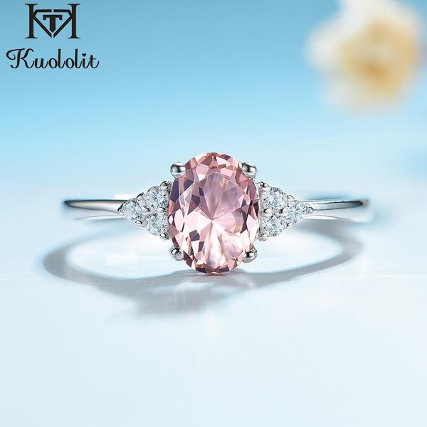 Ringe Kuololit Morganit Gemstone Ring für Frauen Solid 925 Sterling Silber erzeugt rosa Farbe Stein Hochzeit Engagement Fein Schmuck