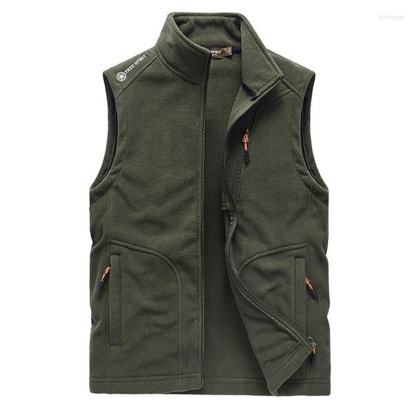 Gilet da uomo Autunno Inverno Giacca da uomo senza maniche Cardigan in pile Gilet tattico militare Cerniera Calore Sport all'aria aperta Cappotti Ricamo