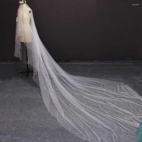 Véils de noiva Bling Tulle Tulle Long Wedding Véil sem pente 4 metros Cobrar acessórios de marfim de face 2023