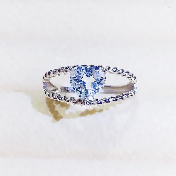 Cluster-Ringe, natürlicher echter himmelblauer Topas, Liebesherz-Ring, 925er Sterlingsilber, 6,6 mm, 1 Karat, Edelstein, feiner Schmuck, X223250