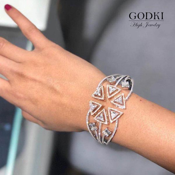 Bangle Godki na moda luxo 5 linhas grande declaração ousada pulseira punhos para mulheres casamento zircon cristal cz dubai pulseira festa jóias 2020